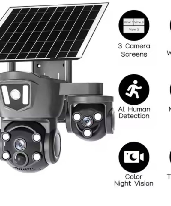 4G triple lens solar cctv camera